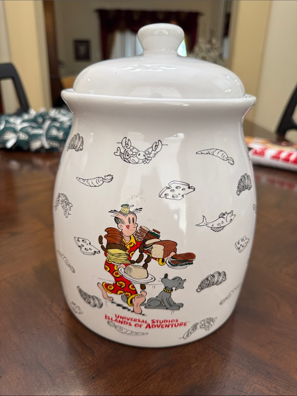 Universal Studios Islands of Adventure Cookie Jar - White with Cartoon Print